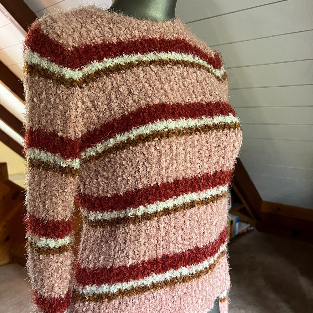 M - Freshman 1996 Fuzzy Striped Long Sleeve Crewneck Sweater